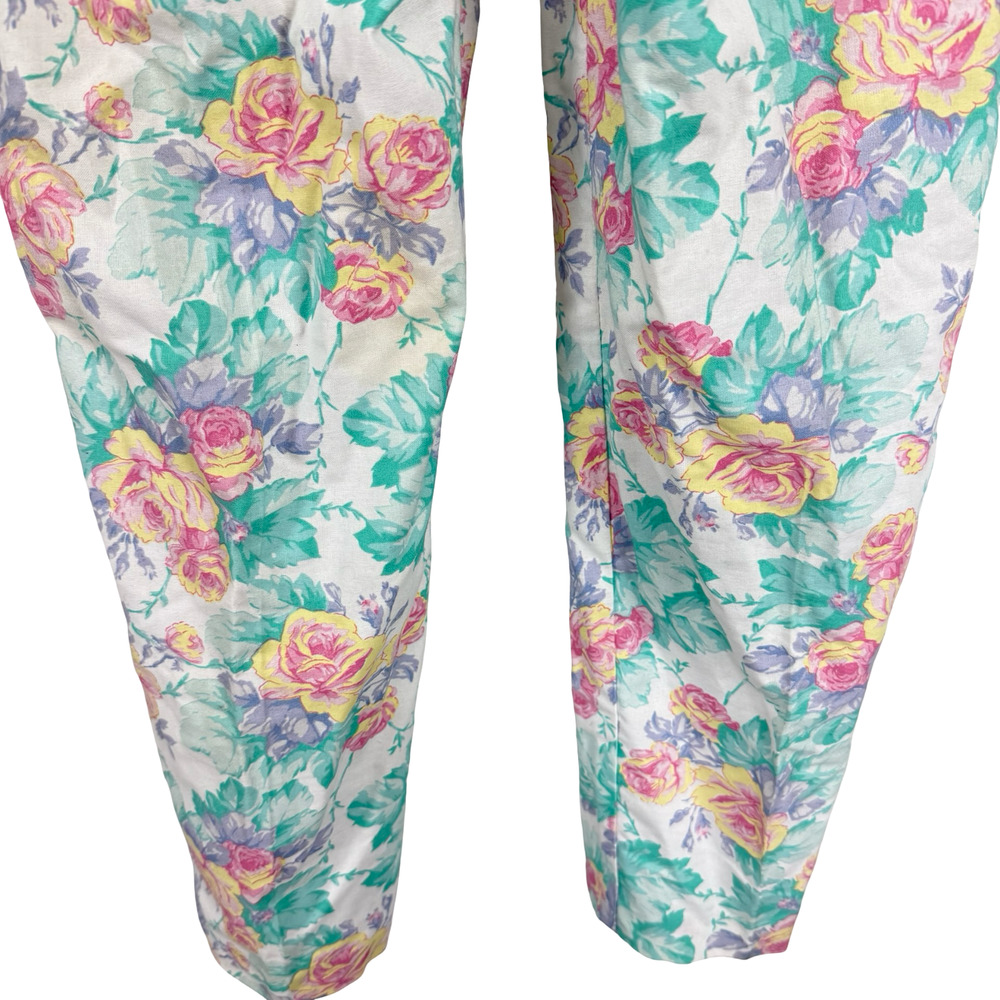Chic Vintage Floral High Wiast 80s Pastel Pants USA Made Womens sz 24 x 27 - Picture 11 of 16